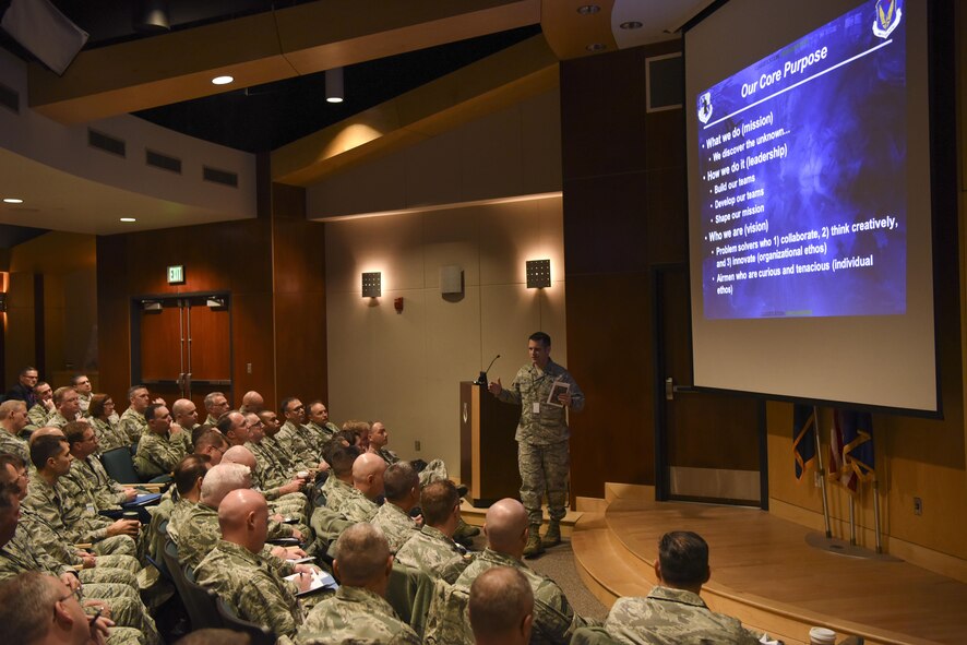 U.S. Air Force Col. Jason Brown, 480th Intelligence, Surveillance and Reconnaissance Wing commander, during Global Sync conference at the 169th Intelligence Squadron in Salt Lake City, Utah Dec. 5-9, 2016. Global Sync is a 4 day-long conference that allows all 480th ISR Wing and Group leaders to share practices, improve processes and overall communication. (U.S. Air Force Tech. Sgt. Darnell T. Cannady)