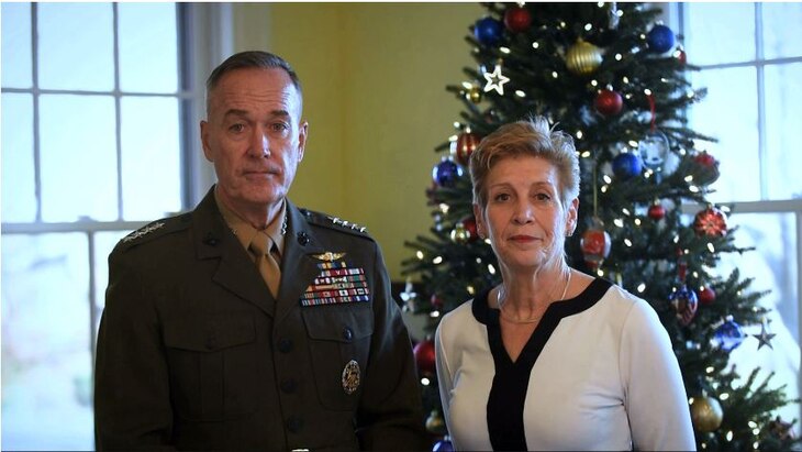 Marine Corps Gen. Joe Dunford, the 19th chairman of the Joint Chiefs of Staff, delivers a holiday message with his wife, Ellyn.
