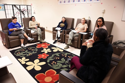 Expectant mothers receiving care at the 59th Medical Wing’s Women’s Health Clinic attend a Mom Strong session at the Wilford Hall Ambulatory Surgical Center, Joint Base San Antonio-Lackland, Texas, Dec. 1, 2016. Considered one of the wing’s specialty care clinics, the clinic offers a wide-range of obstetrical and gynecological services and is open to all women regardless of pregnancy status or age. (U.S. Air Force photo/Staff Sgt. Jerilyn Quintanilla) 