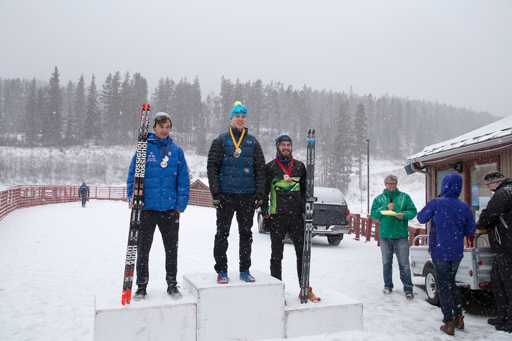 Alaska Army Guardsman Pfc. Travis Cooper, a construction equipment mechanic with the 207th Engineer Utility Detachment, claims his second gold after completing the junior men’s 12.5 km mass start in the North American #1 and Calforex #1 Biathlon Cups at the Canmore Nordic Centre Provincial Park in Canmore, Alberta, Dec. 4, 2016. Cooper, 20, of Kenai, also took first place in the junior men’s 10 km sprint the day before. Cooper trains year-round and competes on the National Guard Biathlon development team. (U.S. Army National Guard photo by Staff Sgt. Balinda O’Neal Dresel)