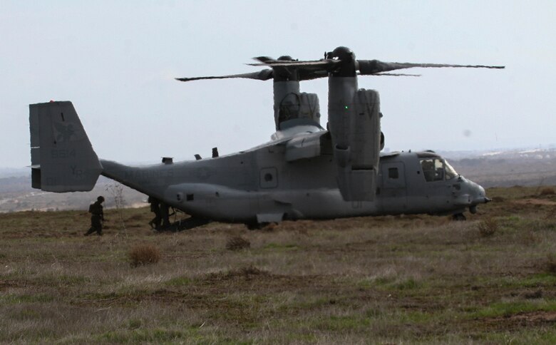 An MV-22B Osprey assigned to Marine Medium Tiltrotor Squadron (VMM) 161, prepares to egress from a landing zone aboard Marine Corps Base Camp Pendleton, Calif., Dec. 7. The squadron completed a two-week deployment for training (DFT) exercise based out of Creech Air Force Base, Nev., Dec. 1 to 14. The “Greyhawks” conducted the DFT in preparation for their deployment with the 15th Marine Expeditionary Unit next year. (U.S. Marine Corps photo by Lance Cpl. Tristian Engstrom/Released)
