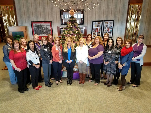 Members of the Team Charleston Key Spouses Club and Navy Ombudsman host a luncheon for Wendy Bence and Lisa Williams at the Charleston Club here, Dec. 15, 2016. While at Joint Base Charleston, Bence and Williams toured Team Charleston's facilities to get a first-hand look at joint operations. 