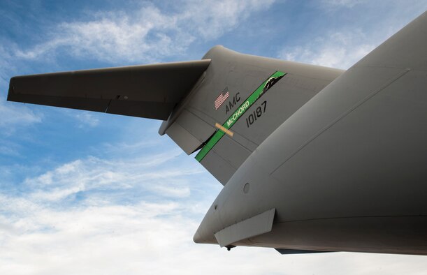 A C-17 Globemaster III from Joint Base Lewis-McChord, Wash., awaits the start of a joint forcible entry exercise at Nellis Air Force Base, Nev., Dec. 10, 2016. During the Joint Forcible Entry exercise, pilots’ flying skill and decision making are tested in the execution of various missions in a contested environment. (U.S. Air Force photo by Airman 1st Class Kevin Tanenbaum)