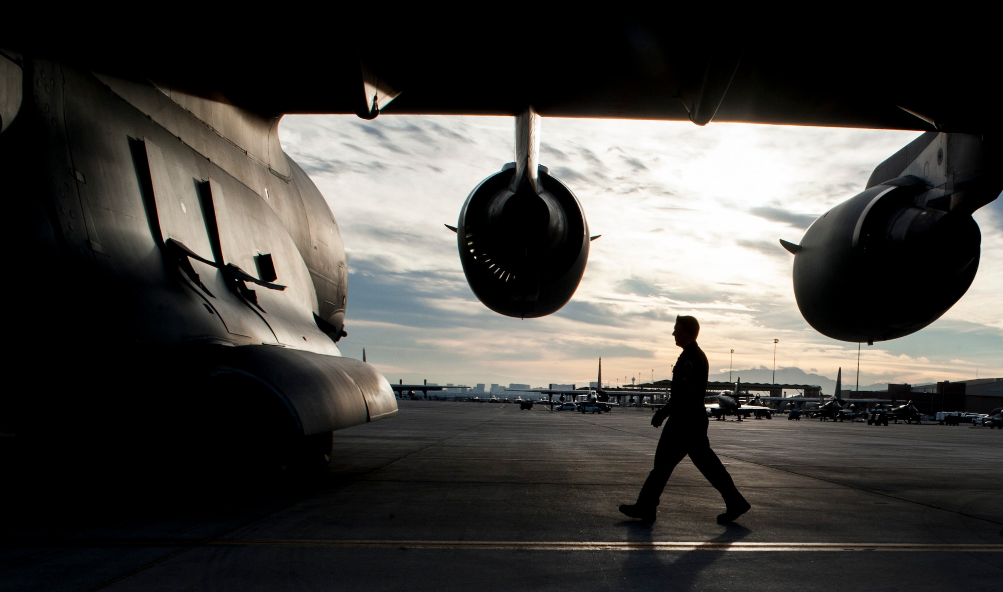 Capt. Dan “Filter” Naske, 57th Weapons Squadron pilot, performs an exterior check of a C-17 Globemaster III prior to take-off on Nellis Air Force Base, Nev., Dec. 10, 2016. The C-17 is capable of rapid strategic delivery of troops and all types of cargo to main operating bases or directly to forward bases in the deployment area. (U.S. Air Force photo by Airman 1st Class Kevin Tanenbaum)