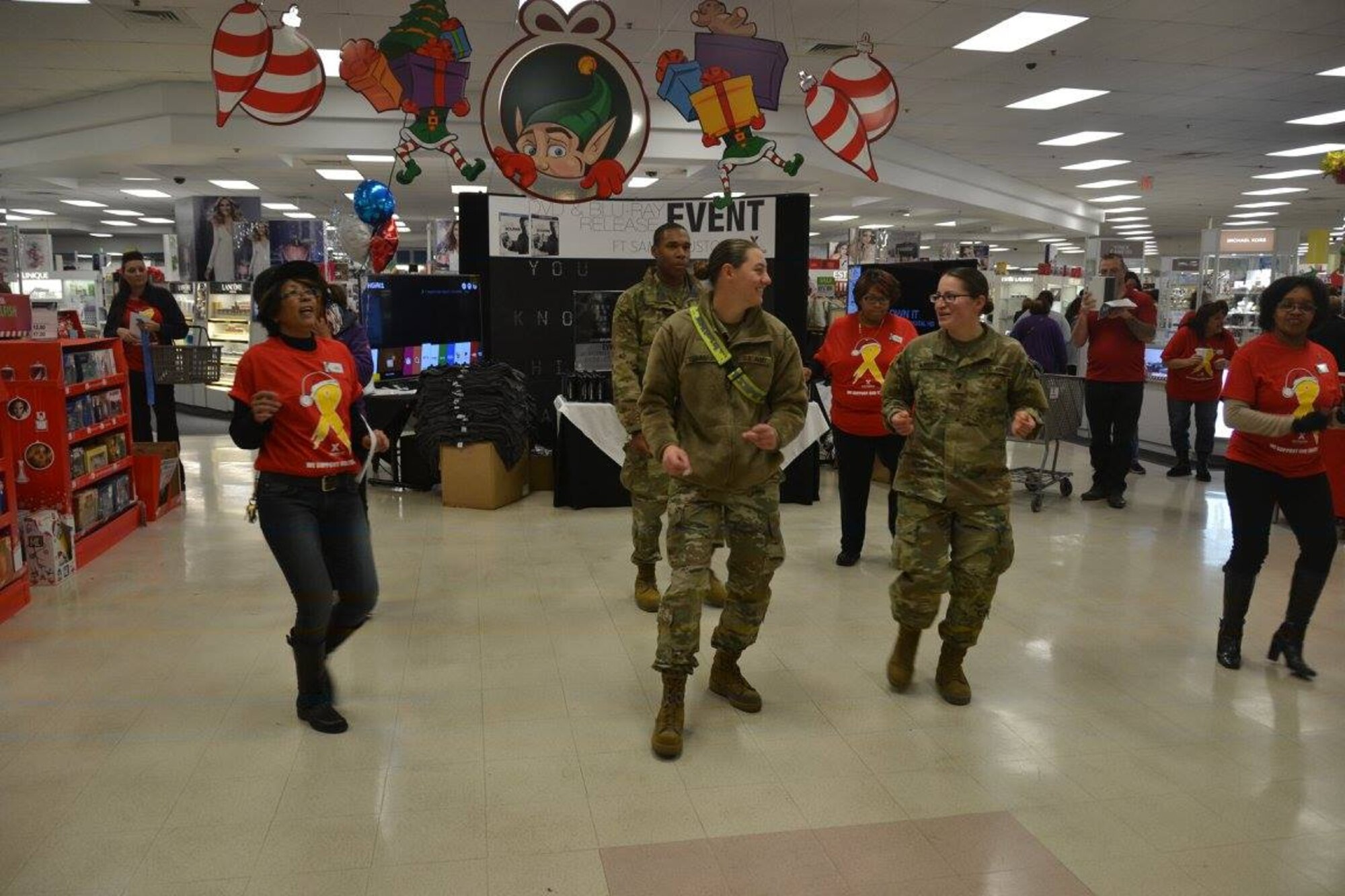 The Exchange at Joint Base San Antonio-Fort Sam Houston opened early Dec. 10 to give Soldiers, Airmen and Sailors studying at the Medical Education and Training Campus the chance to buy, wrap and ship holiday gifts to friends and family during the AIT Holiday Shopping Event. Service members also cut loose on the dance floor, won prizes and took photos with Santa.