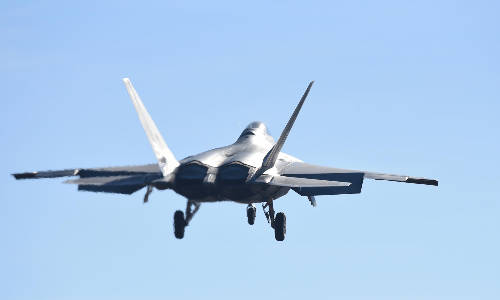 A U.S. Air Force F-22 Raptor from Tyndall Air Force Base, Fla., prepares to land on Tyndall’s flightline during Checkered Flag 17-1, Dec. 8, 2016. Aviators from across the Air Force converged at Tyndall for the large-scale, aerial total-force integration exercise from Dec. 5-16. (U.S. Air Force photo by Staff Sgt. Alex Fox Echols III/Released)