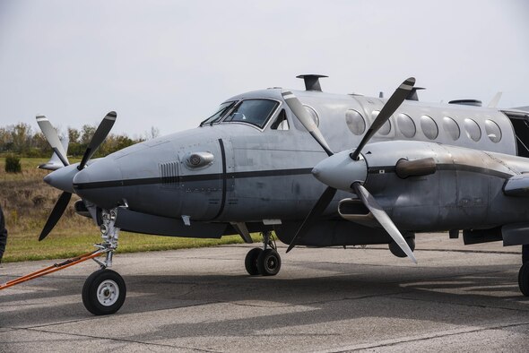 DAYTON, Ohio -- A Hawker-Beechcraft MC-12W Liberty aircraft at the National Museum of the U.S. Air Force on October 26, 2016. In U.S. Air Force service from 2009-2016, the unarmed Liberty collected information using a variety of sensors as an Intelligence, Surveillance, and Reconnaissance (ISR) platform.(U.S. Air Force photo by Victoria Thomas)