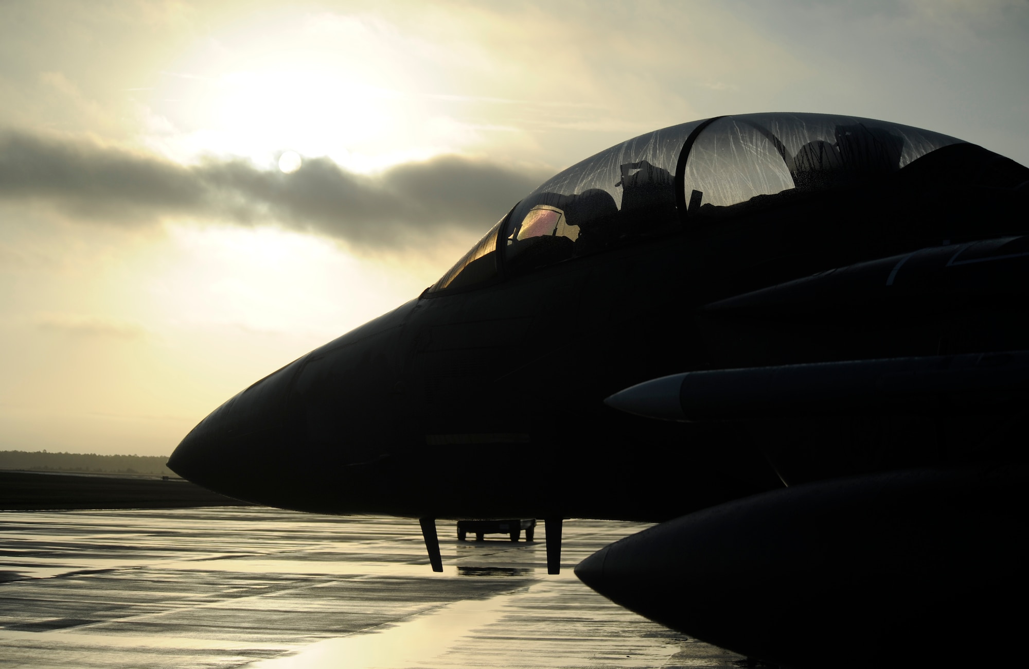 U.S. Air Force F-15 Strike Eagle pilots from the 336th Fighter Squadron, Mountain Home Air Force Base, Idaho, perform final operations checks on their aircraft prior to take-off at Tyndall Air Force Base, Fla., Dec. 5, 2016. The 336th FS and other Air Force units deployed to Tyndall AFB to participate in Checkered Flag 17-1, a large-scale aerial total force integration exercise. (U.S. Air Force photo by Senior Airman Solomon Cook/Released)
