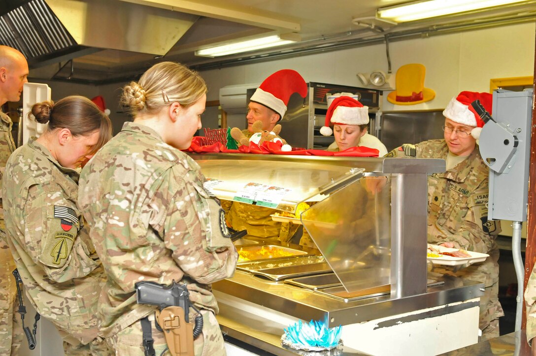More than 26,000 pounds of turkey and 530 gallons of nonalcoholic eggnog
were delivered in time for troops in Afghanistan to enjoy their holiday
meals.

"Wherever our nation's military are serving around the world, DLA Troop
Support is committed to providing quality, nutritious and delicious meals to
them," said Anthony Amendolia, with DLA Troop Support's Subsistence supply
chain. "If they can't be home for the holidays, we'll bring the holidays to
them."
The combined amounts of food provided through DLA Troop Support for service
members deployed to Afghanistan, Iraq, Jordan and Kuwait include:
.       90,727 pounds of turkey
.       39,970 pounds of beef
.       22,830 pounds of ham
.       1,079 gallons of eggnog
.       4,704 pounds of marshmallows
.       2,774 gallons of sparkling cocktail juice
.       27,792 pounds of shrimp
.       4,812 pies (cherry, pumpkin and more)
.       477 pumpkin cheesecakes

DLA also ensured that service members at sea and other locations around the
world will be able to enjoy their holiday meals. Subsistence employees began
gathering holiday meal requirements from the military services in May so
that they could order and transport the food in time.
They're already working to ensure service members will be able to celebrate
other important events in the near future, including the Super Bowl, Easter
and Passover, said Amendolia.
"While we try to ensure our military members get a great meal every time
they go to the dining facility, we're committed to making sure they're not
forgotten during those holidays," Amendolia said.