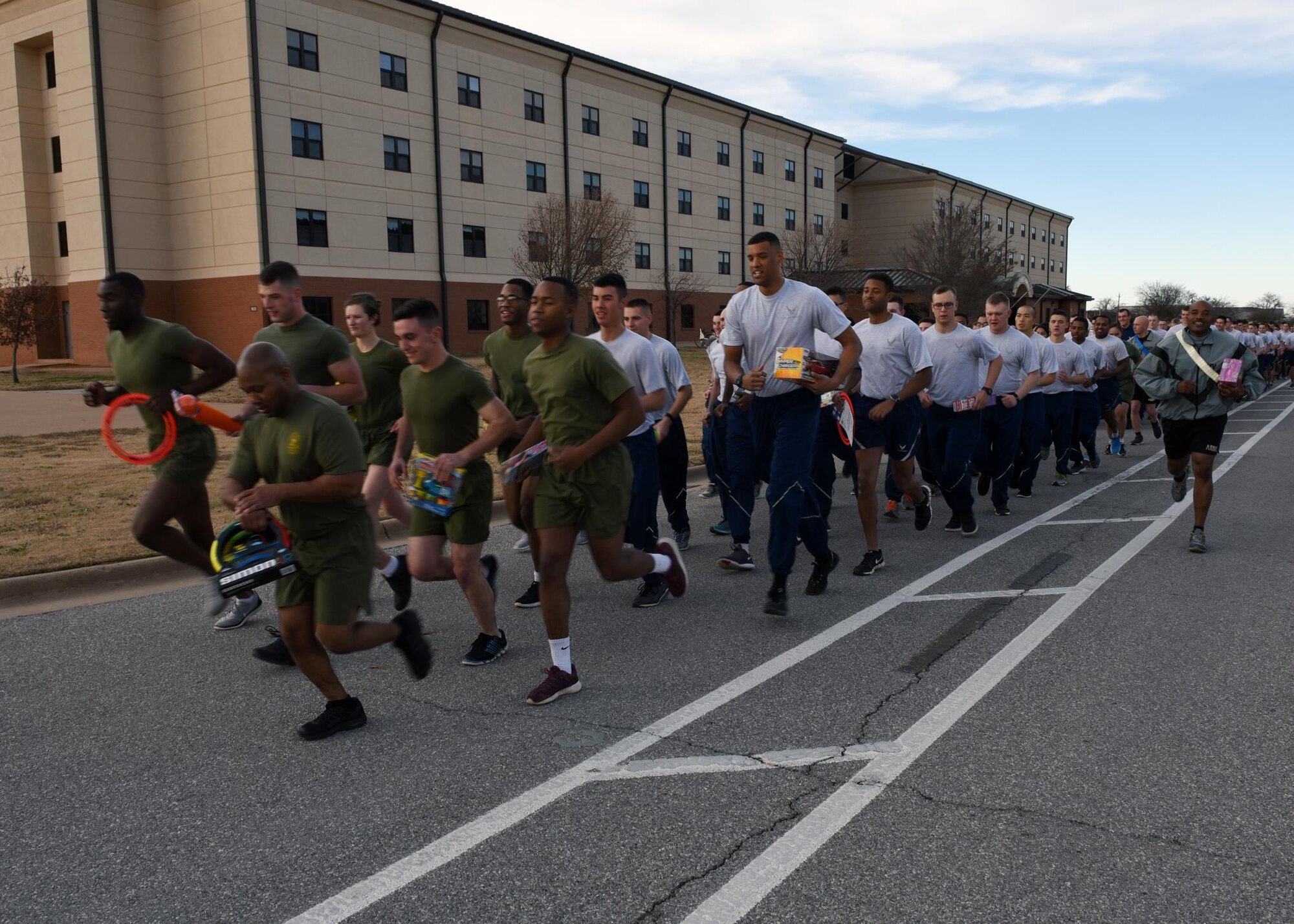 Service members assigned to Sheppard Air Force Base participate in the Santa Hat and Toy Run Dec. 20. The event was designed to boost morale and provide Christmas gifts for children in the local community. (U.S. Air Force photo by David Finley)