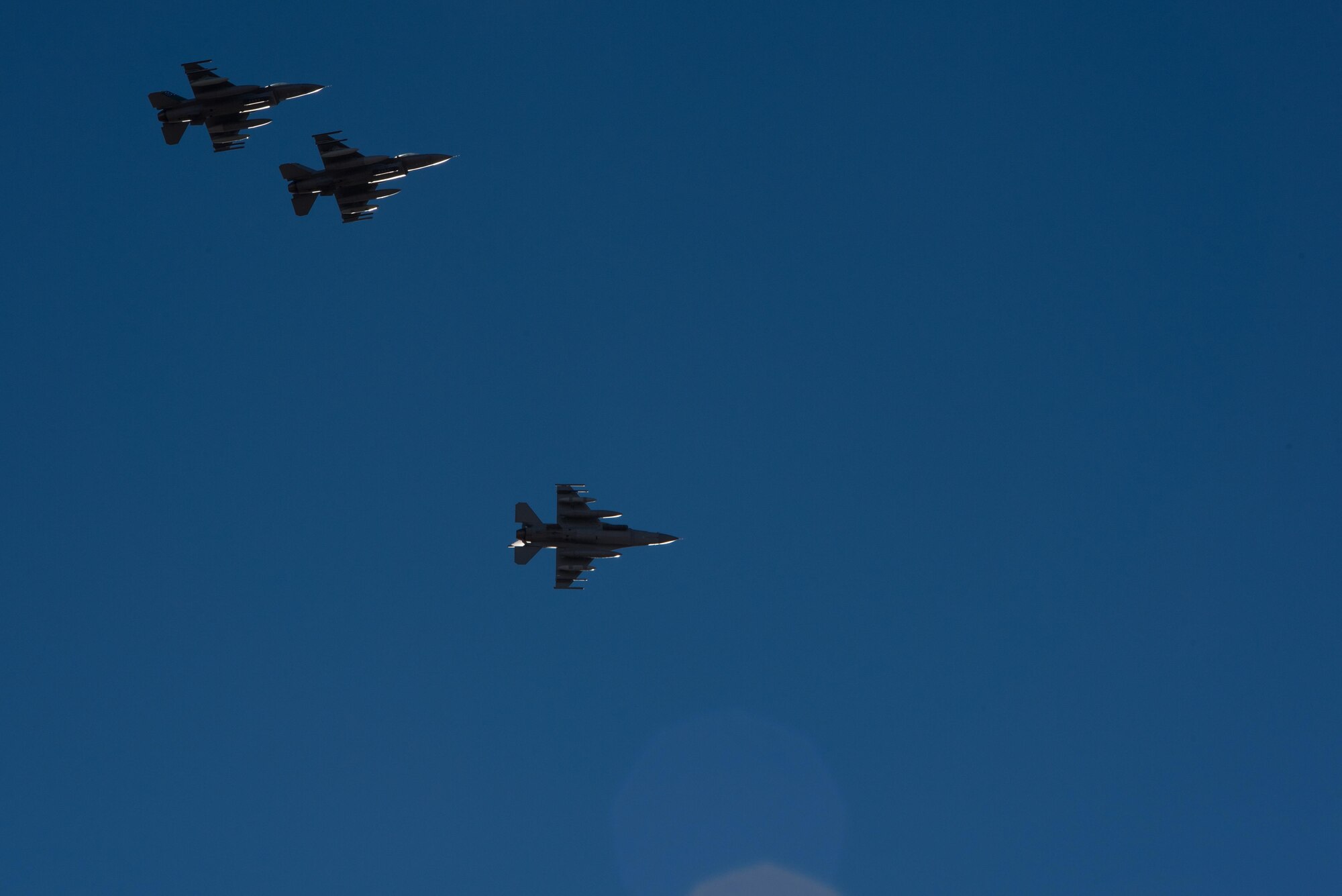 F-16 Fighting Falcons deployed with the 134th Expeditionary Fighter Squadron arrive at the 407th Air Expeditionary Group, Southwest Asia, Dec. 10, 2016. The unit was able to fly combat operations within 15 hours of arriving at the deployed location. (U.S. Air Force photo/Master Sgt. Benjamin Wilson)(Released)