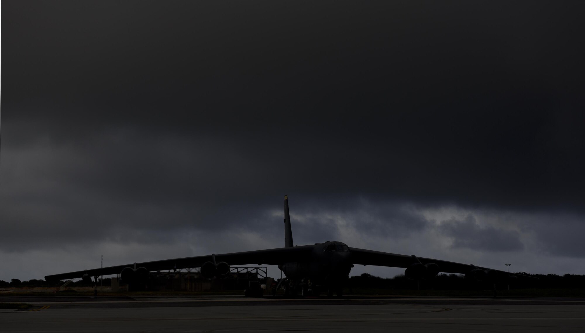 A U.S. Air Force B-52 Stratofortress from Minot Air Force Base, North Dakota, sits on the flightline in preparation for takeoff at Andersen Air Force Base, Guam, Dec. 17, 2016. Three B-52s were deployed to Andersen to conduct local training sorties in the U.S. Pacific Command’s area of responsibility. (U.S. Air Force photo by Staff Sgt. Benjamin Gonsier/Released)