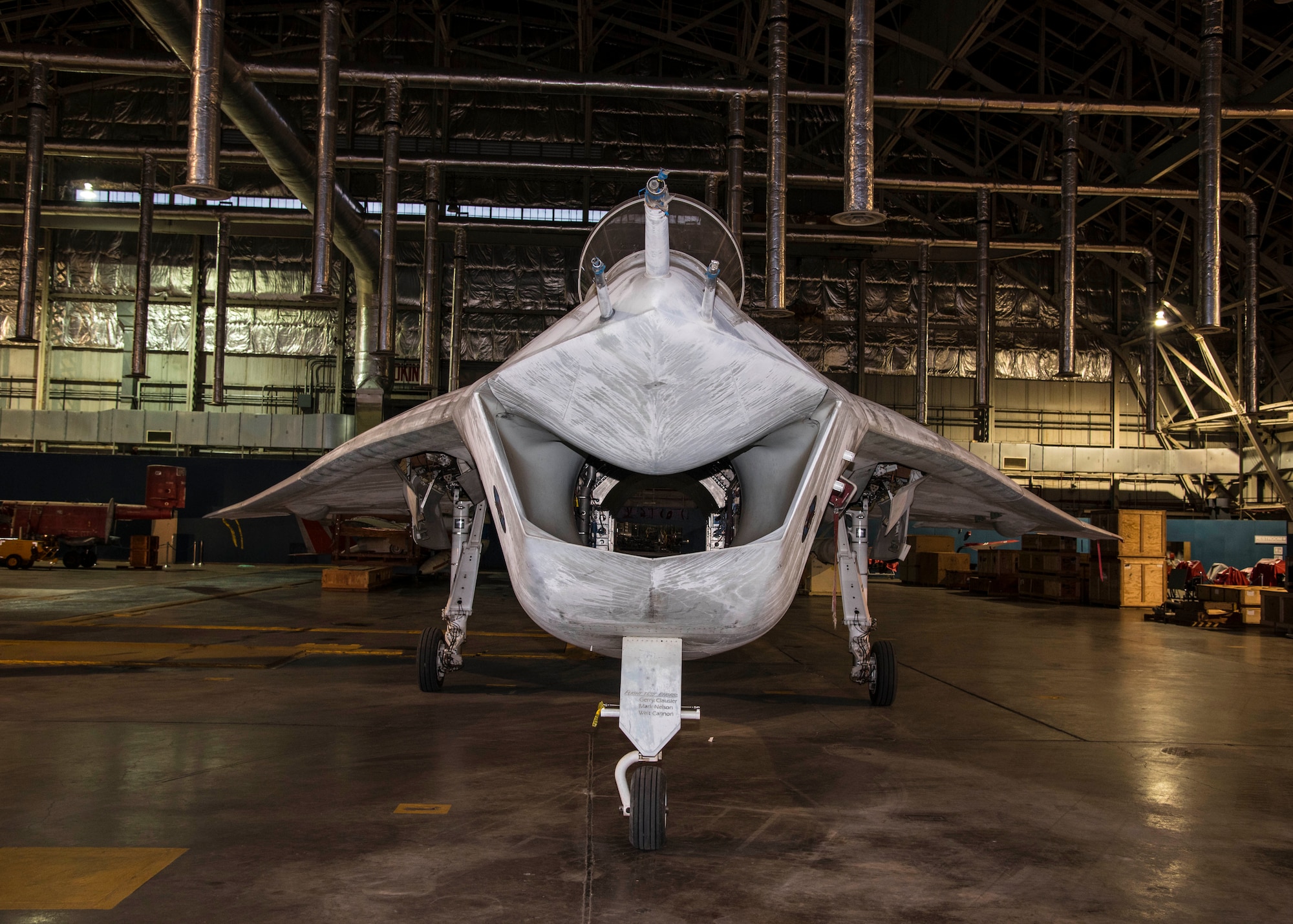 DAYTON, Ohio -- The Boeing X-32A in a storage building at the National Museum of the U.S. Air Force on Nov. 20, 2016. (U.S. Air Force photo by Ken LaRock)