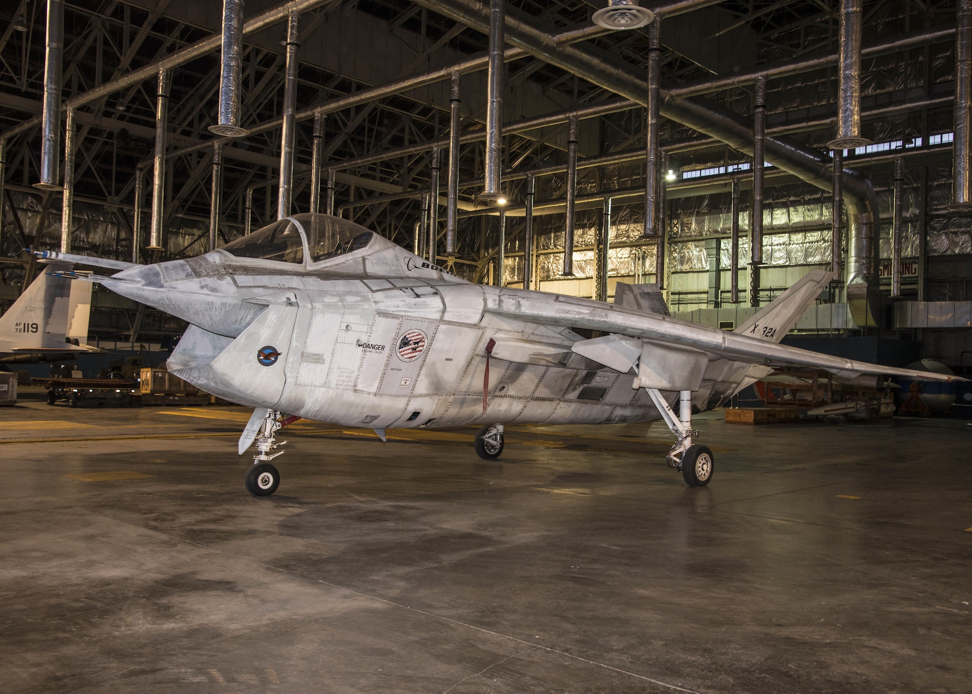 DAYTON, Ohio -- The Boeing X-32A in a storage building at the National Museum of the U.S. Air Force on Nov. 20, 2016. (U.S. Air Force photo by Ken LaRock)