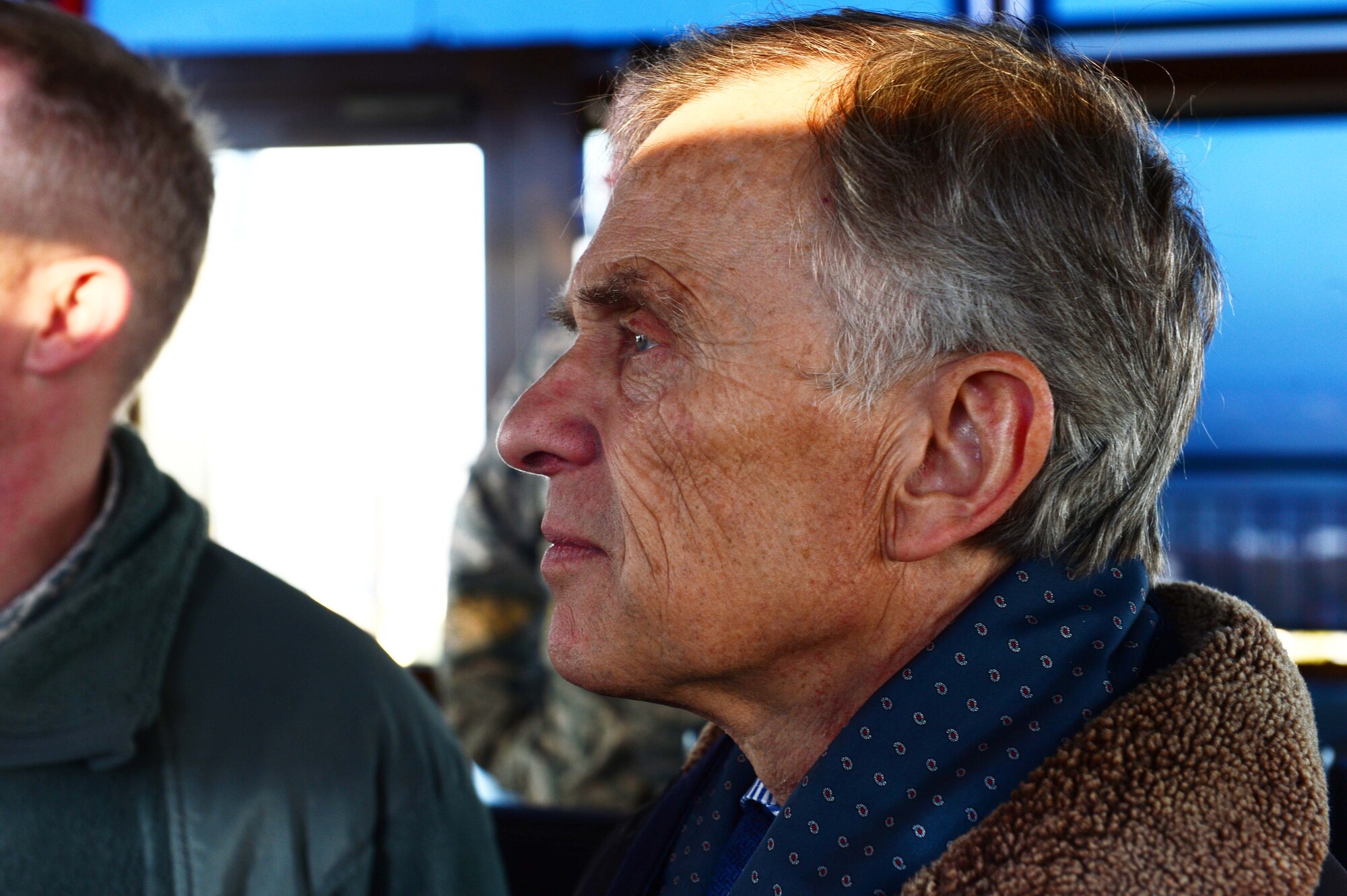 David McKean, U.S. Ambassador to Luxembourg, looks out over the flightline from the top of the air traffic control tower as he is briefed about the effectiveness of the F-16 Fighting Falcon at Spangdahlem Air Base, Germany, Dec. 20, 2016. This was McKean's first visit to the base as he was briefed by leadership about the Saber Nation mission and different capabilities of the base during his tour. McKean was sworn in as Ambassaor in March 2016. (U.S. Air Force photo by Senior Airman Joshua R. M. Dewberry)