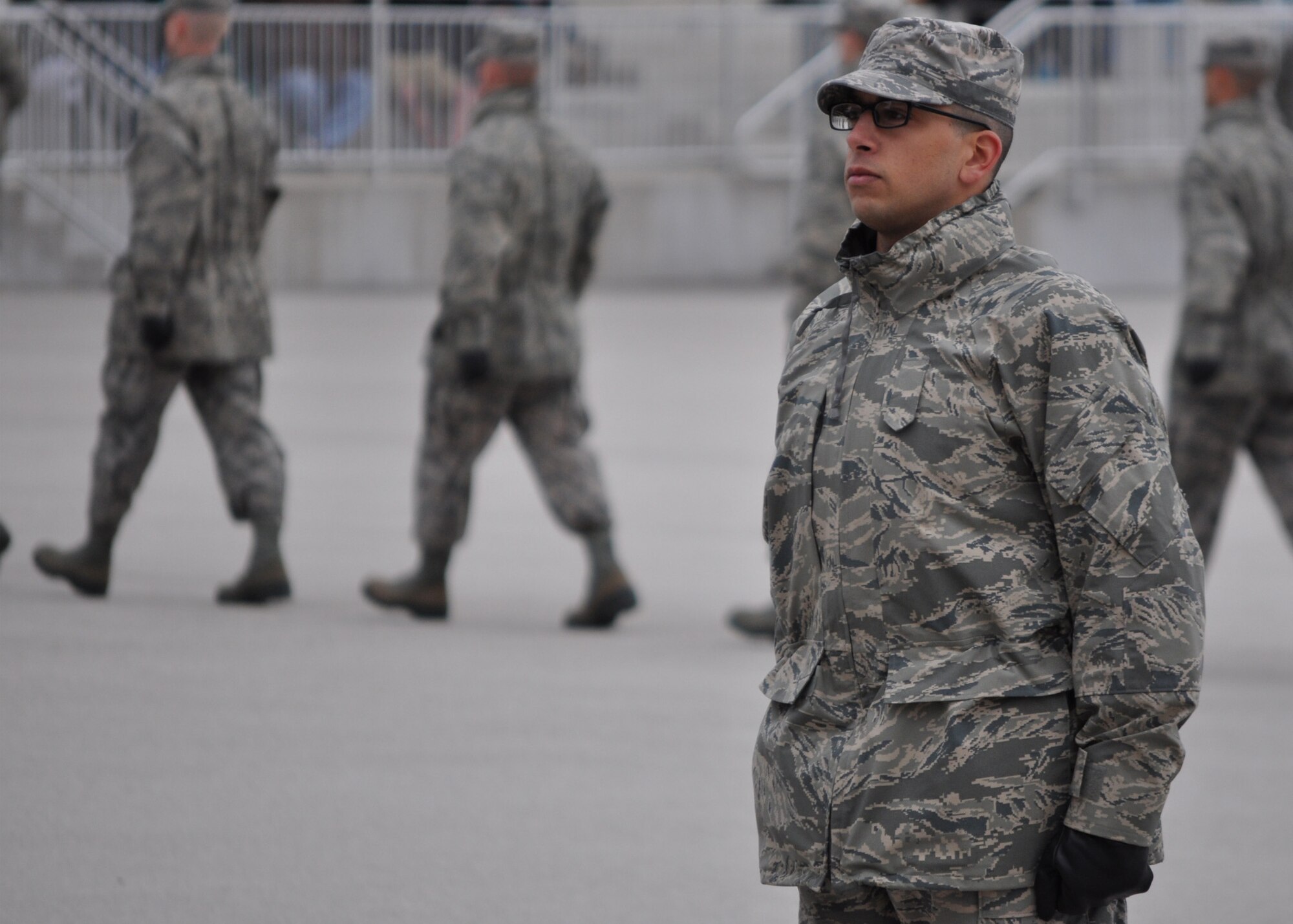 U.S. Air Force Trainee Rachid Karame, 321st Training Squadron, prepares to take the oath of citizenship at the basic military training retreat ceremony at Joint Base San Antonio - Lackland, Texas, Dec. 8, 2016. Trainee Karame and his family emigrated from Lebanon and have lived in the United States since 2012. During the ceremony, he becomes both a U.S. citizen and an Airman. (U.S. Air Force photo by 1st Lieutenant Beau Downey)