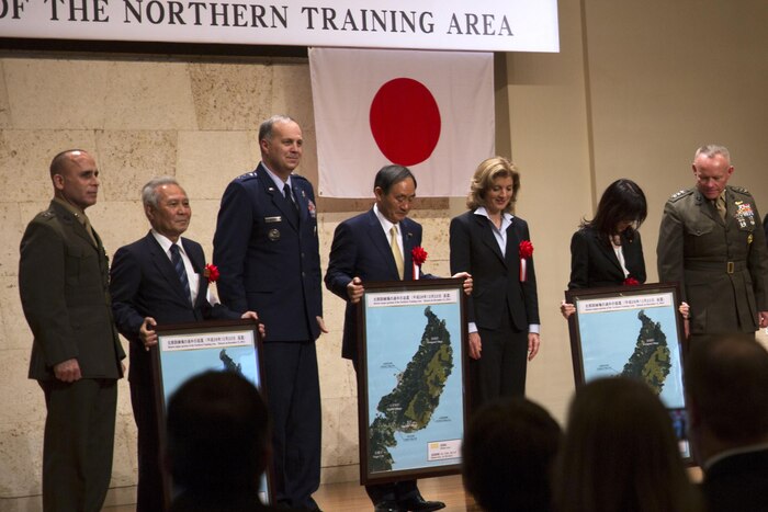 U.S. and Japanese leaders attend a ceremony in Tokyo in which the U.S. officially returned almost 10,000 acres of land held by U.S forces to Japan. Officials say the move will reduce the U.S. footprint on the Japanese island of Okinawa by 20 percent. Marine Corps photo by Cpl. Janessa K. Pon