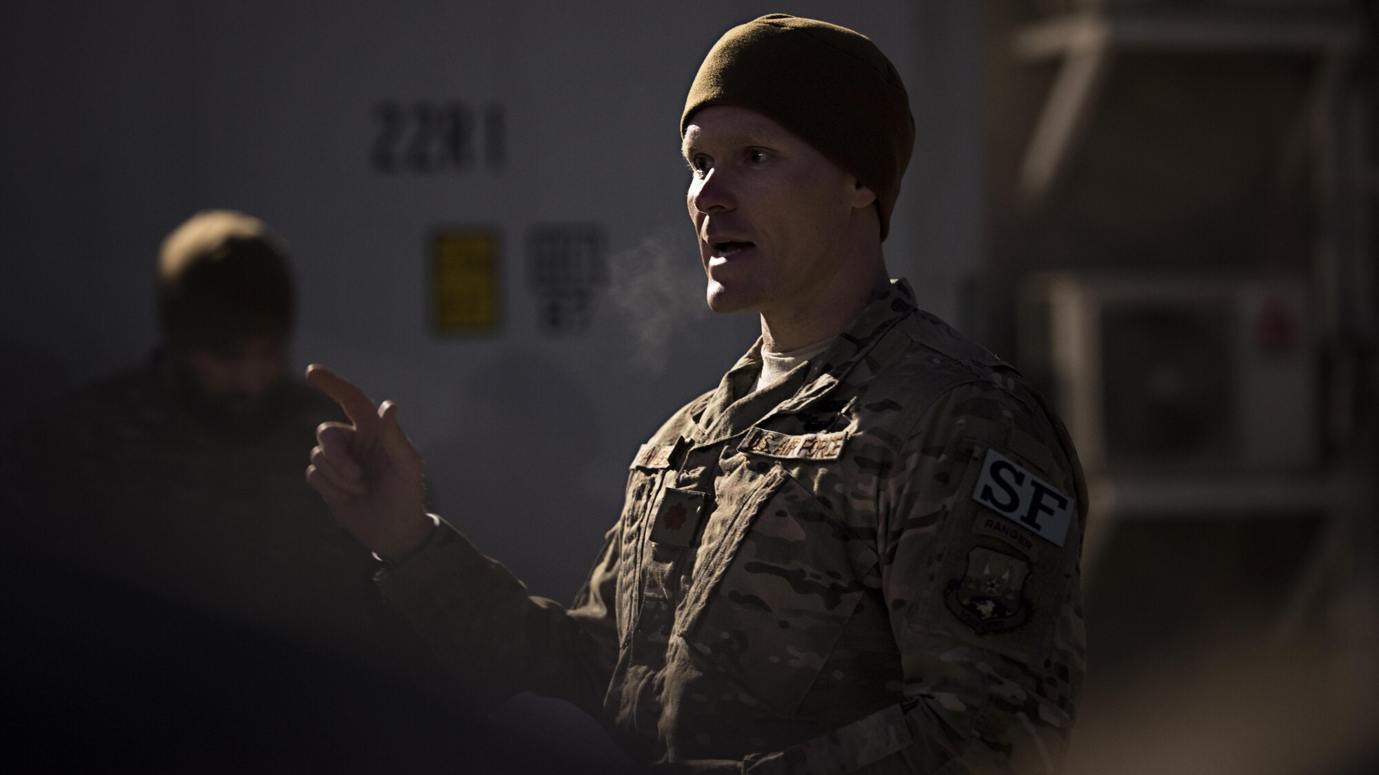 Maj. Shawn Chamberlin, 455th Expeditionary Security Forces Squadron commander, speaks to Air Force Office of Special Investigations Expeditionary Detachment 2405 and 455th ESFS members before a “Ruck March to Remember” fallen comrades Dec. 21, 2016 at Bagram Airfield, Afghanistan. The ruck march was held to honor Maj. Adrianna Vorderbruggen, Staff Sgt. Michael Cinco, Staff Sgt. Peter Taub, Staff Sgt. Chester McBride, Tech. Sgt. Joseph Lemm and Staff Sgt. Louis Bonacasa. (U.S. Air Force photo by Staff Sgt. Katherine Spessa)