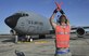 A crew chief assigned to Joint Base Charleston marshals one of MacDill Air Force Base's (AFB) KC-135 Stratotanker at Joint Base Charleston, South Carolina, Oct. 27. Four steady-state KC-135 Stratotankers and 90 Airmen operated out of JB Charleston during MacDill AFB's runway reconstruction project. The aircraft and personnel returned to MacDill AFB on Dec. 19 and 20.
