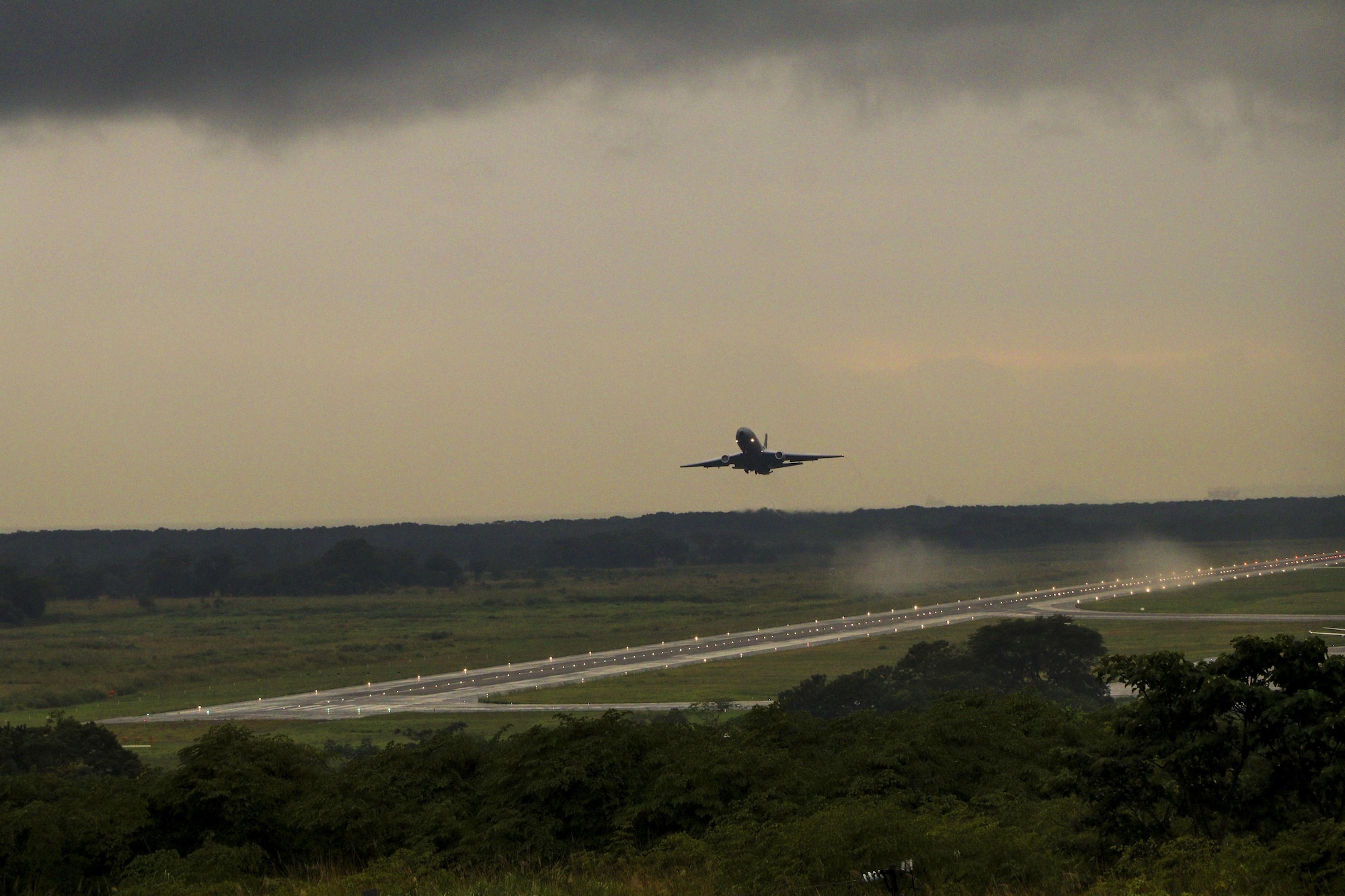 A KC-10 Extender from Travis Air Force Base, Calif. takes off Nov. 17 from a runway in Tocumen International Airport, Panama. KC-10 aircrews, maintainers and support personnel provided refueling support for multiple E-3G Sentry aircraft staged near Peru for the 2016 Asia Pacific Economic Cooperation Leader's Summit.