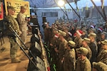 Marine Corps Gen. Joe Dunford, chairman of the Joint Chiefs of Staff, tells service members at Qayyarah West Airfield, Iraq, Dec. 25, 2016, that they are making a difference in the fight against the Islamic State of Iraq and the Levant, and proving that American sacrifices in Iraq are worth it. Dunford brought a USO show to the base for Christmas. DoD photo by Jim Garamone
