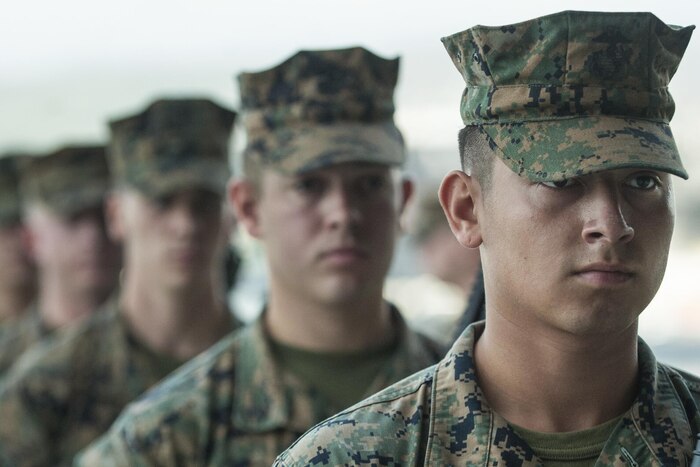 Marines practice as a rifle detail to prepare for 75th commemoration events of the attack on Pearl Harbor and Oahu during a rehearsal at Joint Base Pearl Harbor-Hickam, Hawaii, Dec. 2, 2016. Air Force photo by Staff Sgt. Christopher Hubenthal)