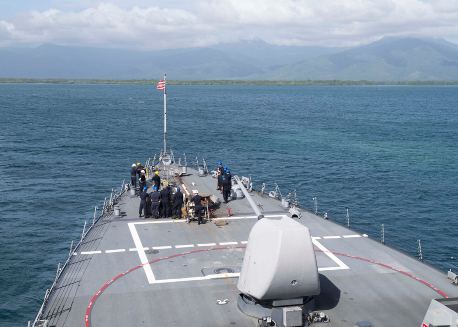 The guided-missile destroyer USS John S. McCain (DDG 56) approaches Puerto Princesa for a scheduled port visit, Dec, 24, 2016. McCain is on patrol in the U.S. 7th Fleet area of operations supporting security and stability in the Indo-Asia-Pacific region.