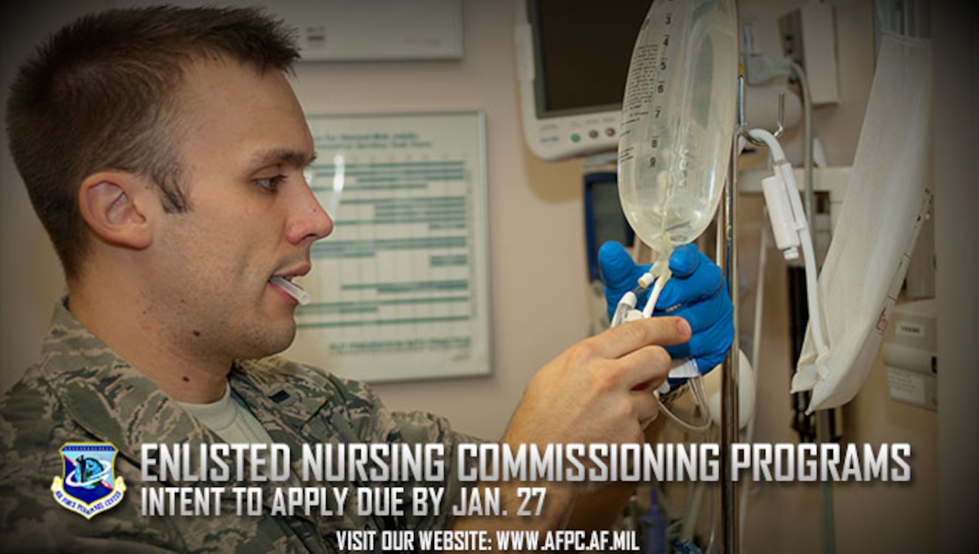 The Air Force has two commissioning programs for enlisted Airmen who have, or are close to having their nursing degrees. The Nurse Enlisted Commissioning Programs helps you finish your degree while the Direct Enlisted Commissioning Program is open to enlisted Airmen with a nursing degree and license. Initial applications are due to the Air Force Personnel Center by Jan. 27, 2017. (U.S. Air Force photo by Airman 1st Class R. Alex Durbin)