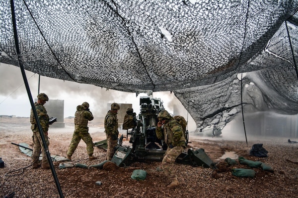 U.S Army Soldiers with Battery C, 1st Battalion, 320th Field Artillery Regiment, Task Force Strike, execute a fire mission to support the Iraqi security forces during the Mosul counter offensive, Dec. 24, 2016, in northern Iraq. Battery C is supporting the ISF with indirect fires in their fight against the ISIL. (U.S Army Photo by 1st Lt. Daniel Johnson)