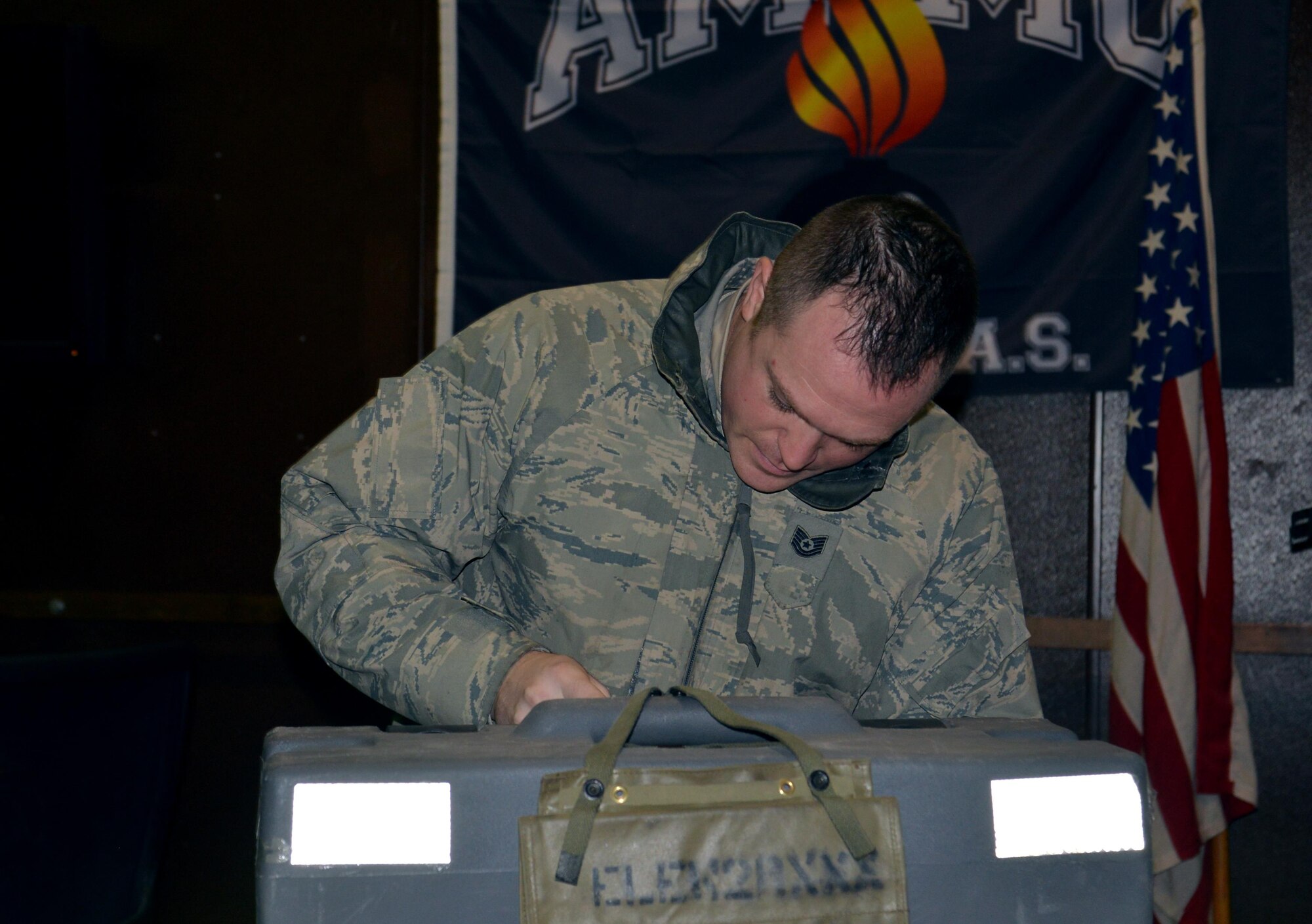 Members of the 477th Fighter Group showcase equipment and capabilities from the 3rd Munitions Flight November 6, 2016. Munitions Systems specialists are Airmen tasked with handling, storing, transporting, arming and disarming non-nuclear weapons systems. The Munitions Systems career field is commonly referred to as "ammo." (Photo by Maj. Barbara Jensen, Released)