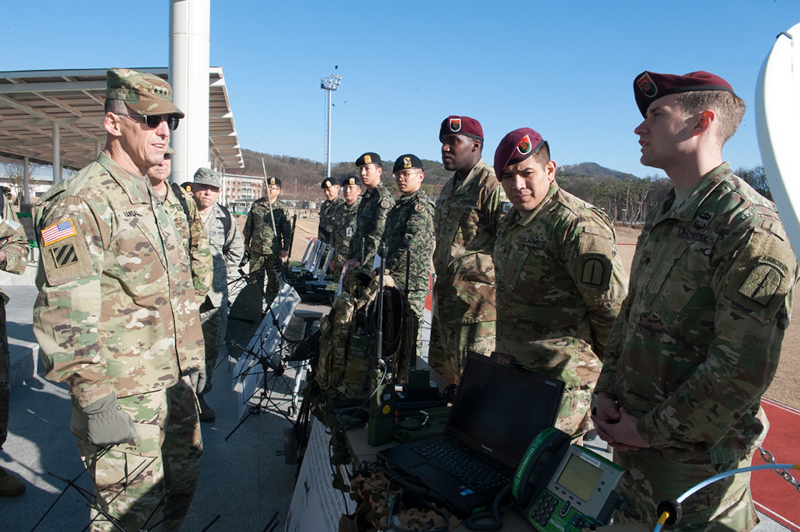 U.S. Army Spc. Bryan McGuigan, a Tactical Satellite Operator assigned to 112th Signal Detachment, Special Operations Command Korea, briefs  U.S. Eighth Army Commanding General, Lt. Gen. Thomas S. Vandal about the SDN SOF Deployable Node during a static display at a Republic of Korea Special Warfare Command Installation near Icheon, Republic of Korea December 1, 2016, as a part of the 2016 C4I (Command Control Communication Computers Intelligence) Summit. The C4I Summit showcases joint interoperability between U.S. and ROK forces. 