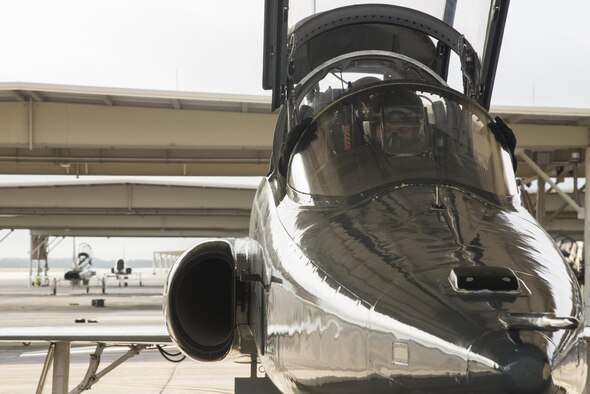 Second Lt. Duston Obrien, 435th Fighter Training Squadron upgrade pilot, and Maj. Gavin Peterson, 435th FTS instructor pilot, prepare to take off in a T-38 Talon at Joint Base San Antonio-Randolph, Texas, Sept. 3, 2015. The Air Force is on its way to replacing the fifty-five year old T-38 with the December 30, 2016 release of the development request for proposal, or RFP, for the Advanced Pilot Training (T-X) program. (U.S. Air Force photo by Senior Airman Stormy Archer)