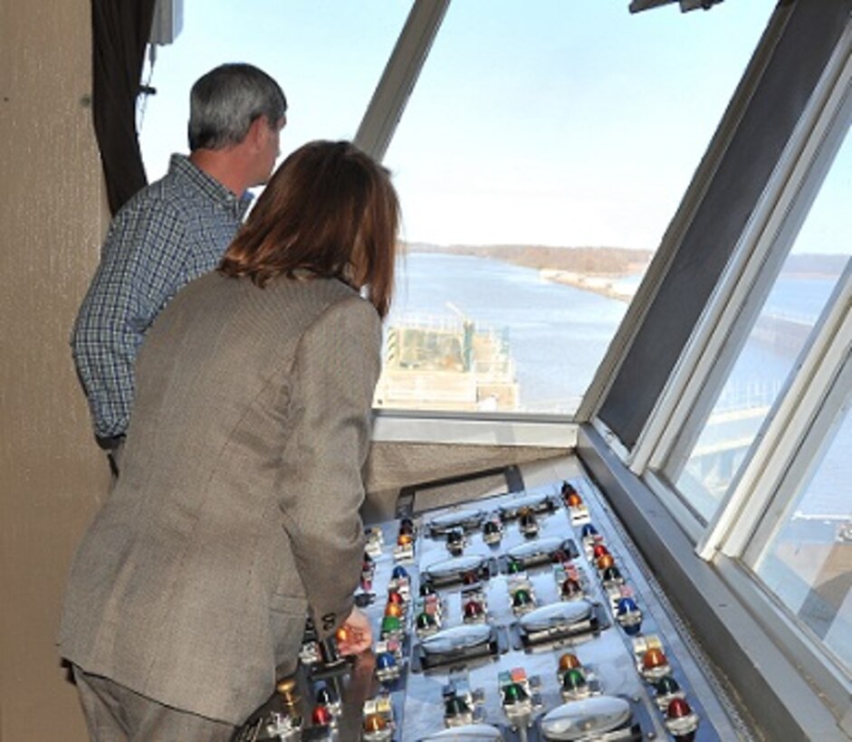 Hon. Jo-Ellen Darcy, Assistant Secretary of the Army for Civil Works, and Kate Brandt,Federal Environmental Executive, White House Council of Environmental Quality, , visit Mobile District's Stennis Lock and Dam on the Tennessee-Tombigbee Waterway in Mississippi to learn about its energy and sustainability efforts with the U.S. Army Engineering and Support Center, Huntsville.