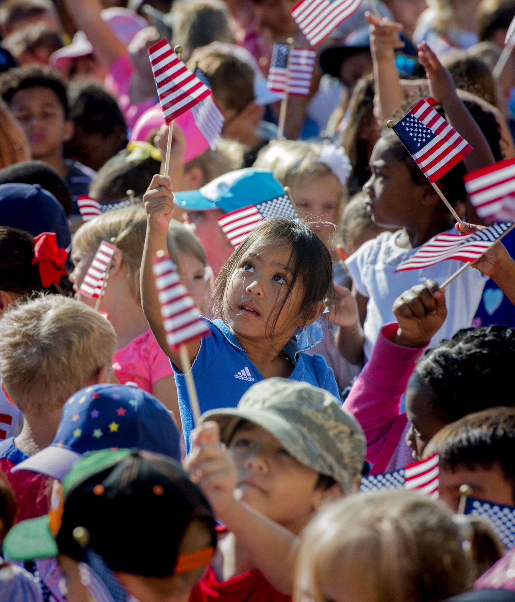 Over 1,000 attendees to include students, parents, faculty and volunteers from the Travis Unified School District participated in the America Supports You Freedom Walk, Sept. 9, 2016, Travis Air Force Base, Calif. Participants met at the Airman and Family Readiness Center to read poems, listen to speeches and patriotic music. The event is a national tradition to reflect on the lives lost on Sept. 11, 2001, remember those who responded, honor our veterans past and present, and renew our commitment to freedom and the values of our country. (U.S. Air Force Photo by Heide Couch)