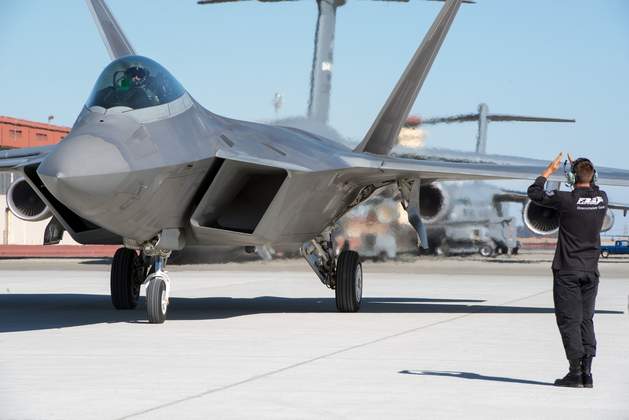 Two F-22 Raptors from Elmendorf Air Force Base, Ala. arrived on Sept. 22, 2016 to Travis Air Force Base, Calif. to perform in the Wings over Wine Country Airshow in Sonoma, Calif.  The  F-22s are part of the Air Combat Command F-22 Demonstration Team from Langley Air Force Base, Va., and will perform precision aerial maneuvers demonstrating the unique capabilities of the fifth-generation fighter aircraft. (U.S. Air Force photo by Louis Briscese)