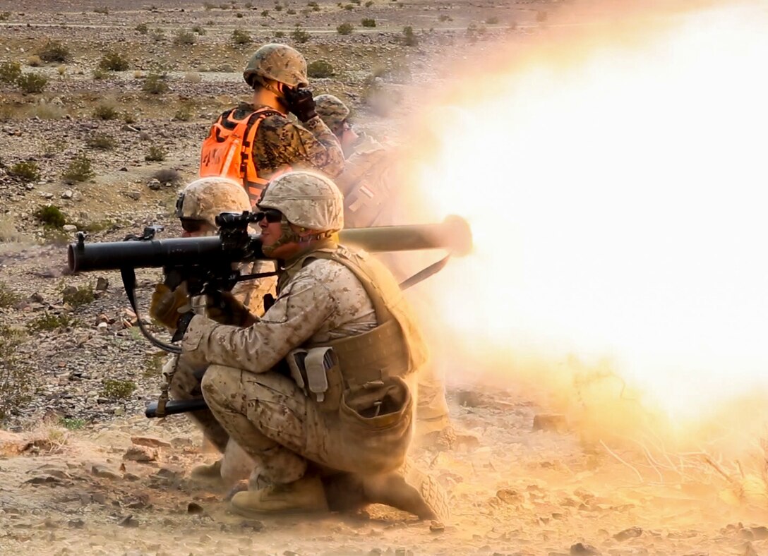 Marines fire an M136 rocket launcher during live-fire training on Marine Corps Air Ground Combat Center Twentynine Palms, Calif., Jan. 24, 2016. Marine Corps photo by Cpl. Danielle Rodrigues