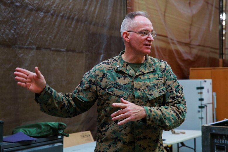 Cmdr. James Johnson presents pre-marriage training called “Before saying I do” as part of the iRelate program at Marine Corps Base Camp Pendleton, Jan. 26, 2016. The iRelate program gives Marines the knowledge, skills and abilities to make informed decisions about intimate relationships in order to reduce the divorce rate among junior Marines. Johnson, from Lake Park, Minn., is the chaplain for I Marine Expeditionary Force Headquarters Group. (U.S. Marine Corps photo by Lance Cpl. Caitlin Bevel)