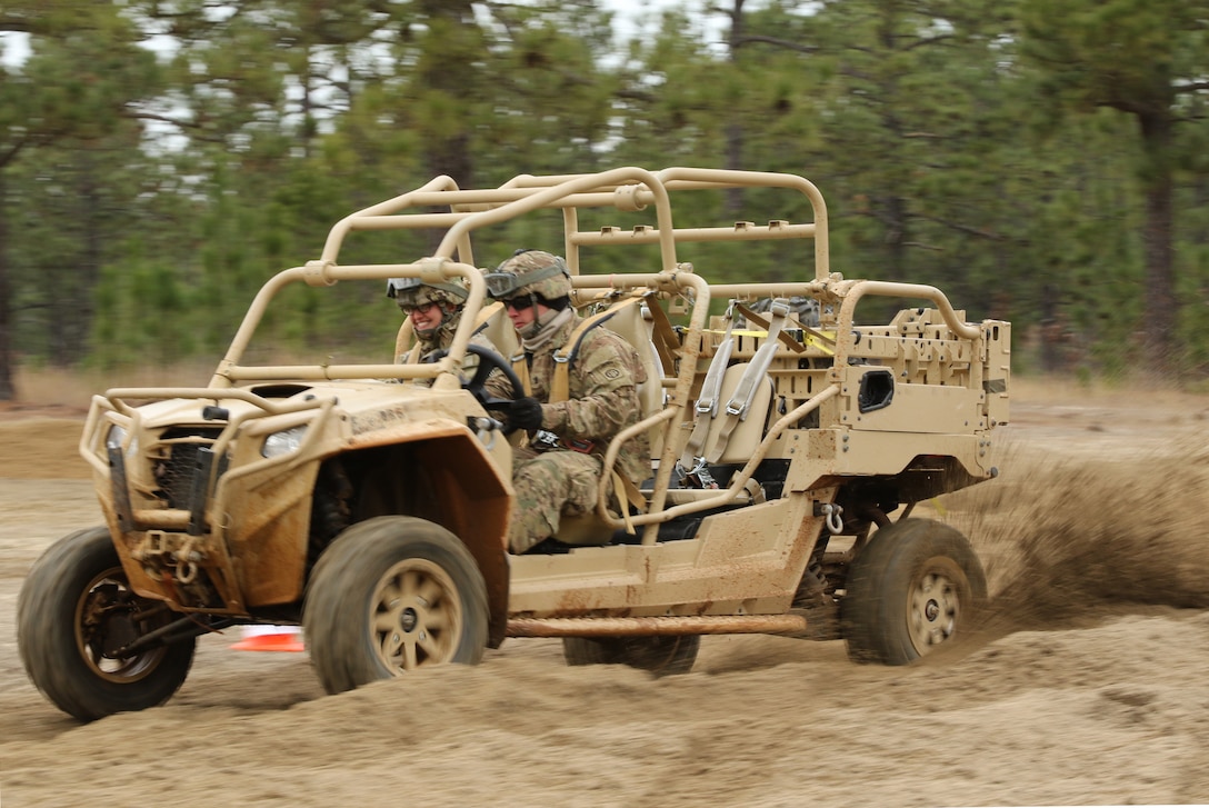 Paratroopers test the capabilities of the MRZR4 LT-All Terrain Vehicle during a familiarization course drive on Fort Bragg, N.C., Jan. 21, 2016. Army photo by Sgt. Juan F. Jimenez