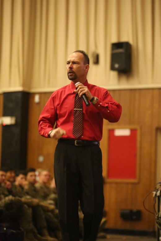 Motivational speaker Todd Parisi, a 28-year Marine Corps veteran, visited Combat Logistics Regiment 25 at Camp Lejeune, N.C., Jan. 28, 2016. Parisi spoke with the Marines about the importance of motivation and how it contributes to camaraderie, morale, and overall performance as a Marine.(U.S. Marine Corps photo by LCpl. Miranda Faughn/Released)