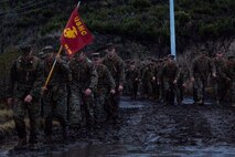 U.S. Marines with Headquarters Battalion, 1st Marine Division, participate in a conditioning hike at Marine Corps Base Camp Pendleton, Calif., Jan. 7, 2016. Headquarters Battalion conducted a conditioning hike to maintain combat and physical fitness standards. (U.S. Marine Corps Combat Camera photograph by Lance Cpl. Adrianna R. Lincoln/RELEASED)