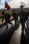 U.S. Marine Corps Maj. Kurt Gall, company commander, Communications Company, Headquarters Battalion, 1st Marine Division, leads his company in a battalion hike at Marine Corps Base Camp Pendleton, Calif. Jan. 7, 2016. Headquarters Battalion conducted a conditioning hike to maintain combat and physical fitness standards. (U.S. Marine Corps Combat Camera photograph by Lance Cpl. Adrianna R. Lincoln/RELEASED)