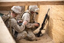U.S. Marines with 2nd Battalion, 7th Marine Regiment, and 1st Combat Engineer Battalion conduct platoon supported live fire attacks on Range 410A during Integrated Training Exercise 2-16 at Marine Corps Air Ground Combat Center Twentynine Palms, Calif., Jan. 22, 2016. Marines with 2/7 are currently participating in Integrated Training Exercise 2-16 in preparation for deployment with Special Purpose Marine Air Ground Task Force - Crisis Response - Central Command. (U.S. Marine Corps Combat Camera photo by Cpl. Trever A. Statz/Released)