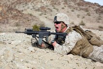 U.S. Marines with 2nd Battalion, 7th Marine Regiment, and 1st Combat Engineer Battalion conduct platoon supported live fire attacks on Range 410A during Integrated Training Exercise 2-16 at Marine Corps Air Ground Combat Center Twentynine Palms, Calif., Jan. 22, 2016. Marines with 2/7 are currently participating in Integrated Training Exercise 2-16 in preparation for deployment with Special Purpose Marine Air Ground Task Force - Crisis Response - Central Command. (U.S. Marine Corps Combat Camera photo by Cpl. Trever A. Statz/Released)