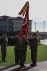 U.S. Marine Corps Col. Paul J. Nugent, commanding officer, Headquarters Battalion, 1st Marine Division, relinquishes command to Lt. Col. Michael Nakonieczny during a change of command ceremony at Marine Corps Base Camp Pendleton, Calif., Jan. 7, 2016. A change of command is a military tradition that represents a formal transfer of authority and responsibility for a unit from one commanding officer to another. (U.S. Marine Corps photo by Lance Cpl. Nathaniel Castillo, 1st Marine Division Combat Camera/Released)