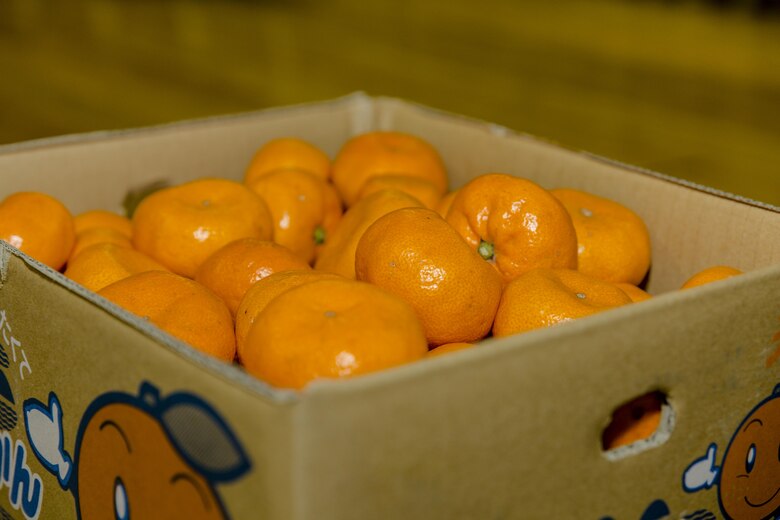 The Iwakuni Agricultural and Societal Cooperative Associations presented 20 boxes of mikans to Matthew C. Perry Elementary School during the 6th Annual Mikan Presentation at Marine Corps Air Station Iwakuni, Japan, Feb. 1, 2016. Mikans are orange citrus fruits that resemble tangerines and are a symbol of Japan’s agricultural export business. Various farmers from Suo-Oshima Island provided approximately 2,000 mikans to the elementary school.