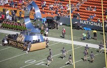 Military volunteers help set up the 2016 NFL Pro Bowl pregame show stage at Aloha Stadium in Honolulu, Jan. 31, 2016. More than 200 military volunteers worked together to construct the pregame show stage in support of Rachel Platten’s performance of her song “Fight Song.” The U.S. military also conducted a C-17 Globemaster flyover and U.S. Pacific Command leadership participated in the game’s coin toss. DoD photo by Staff Sgt. Christopher Hubenthal