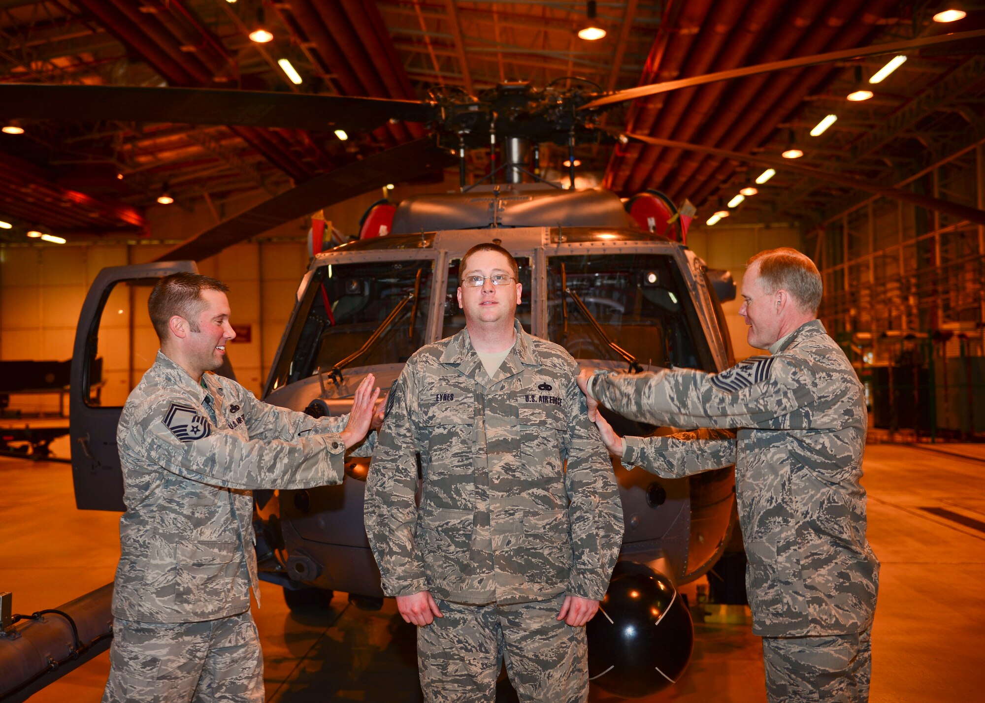 Chief Master Sgt. of the Air Force James Cody took a tour of the 56th Rescue Squadron at Royal Air Force Lakenheath, England, Jan. 29, 2016. Cody was briefed on all the capabilities of the 56th RQS and given the opportunity to highlight some of the squadron’s outstanding Airmen. (U.S. Air Force photo by Senior Airman Nigel Sandridge/Released)