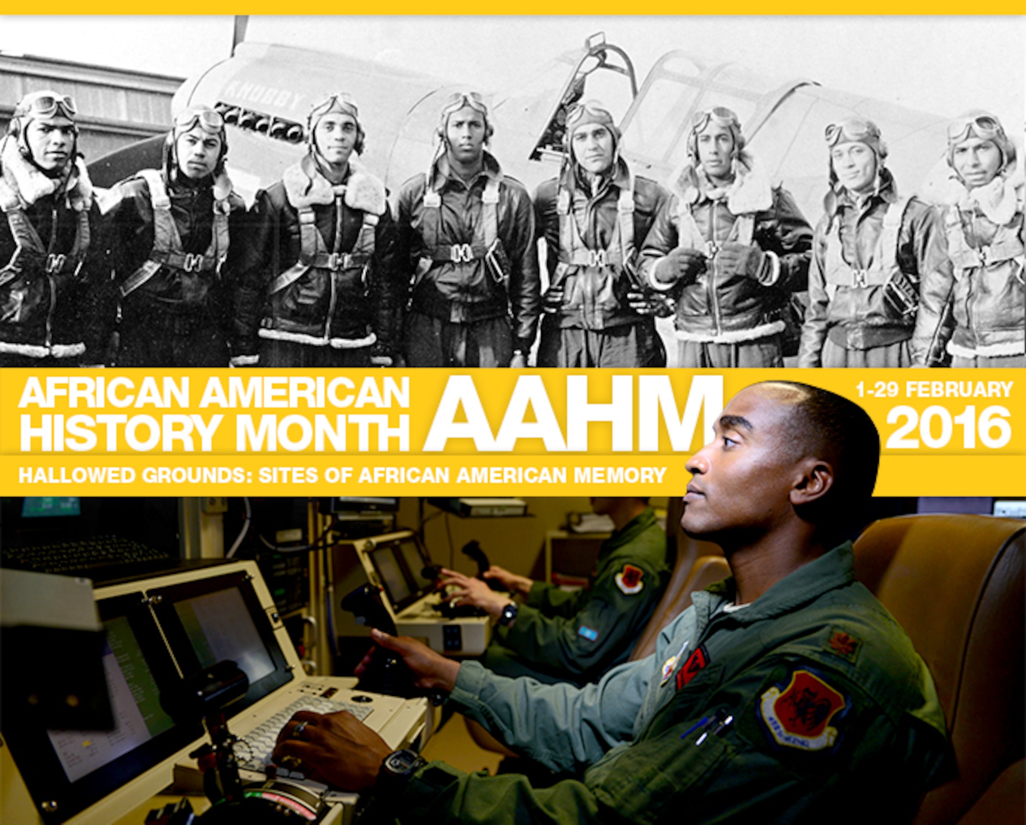 Each February the United States Air Force recognizes the contributions of African-American Airmen during African-American Heritage Month. (U.S. Air Force graphic)  