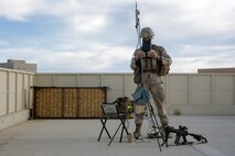 U.S. Marine Corps Cpl. Michael Guthrie, an intelligence analyst with with 3rd Battalion, 3rd Marine Regiment, 3rd Marine Division, sets up a Raven drone on a rooftop during urban defensive training during Integrated Training Exercise 2-16 at Marine Corps Air Ground Combat Center Twentynine Palms, Calif., Jan. 29, 2016. The training was conducted to strengthen unit coordination and maneuvers during urban terrain assaults. (U.S. Marine Corps photo by Cpl. Trever A. Statz/Released)