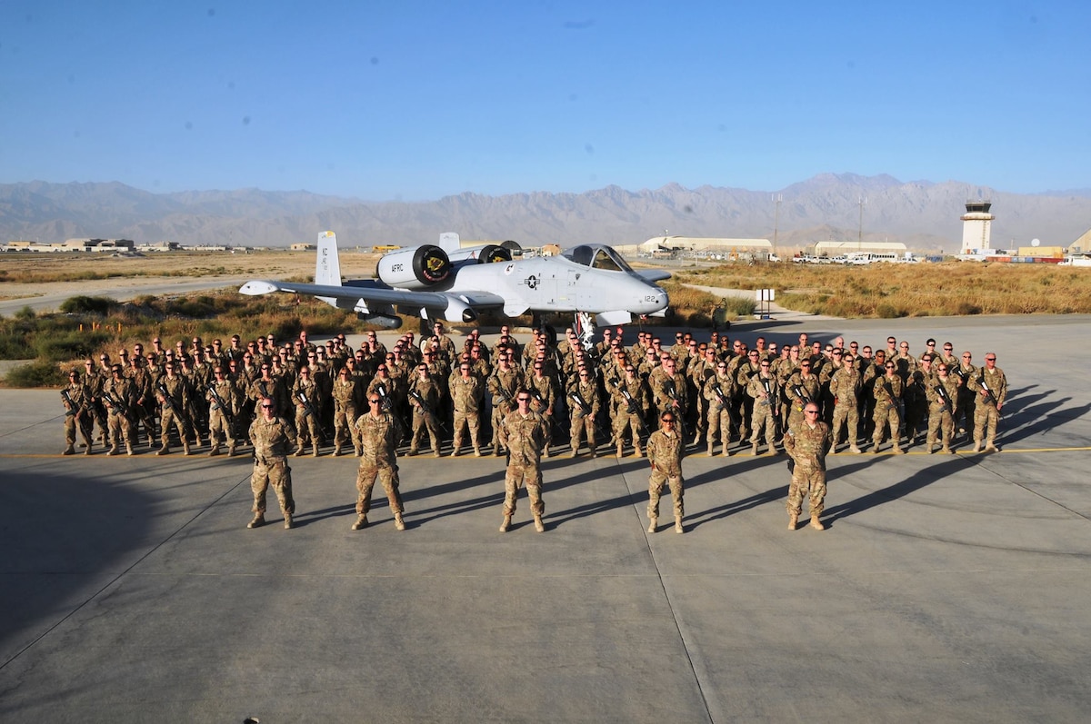 Deployed Airmen from the 442d Fighter Wing comprised the 455th Air Expeditionary Maintenance Unit at Bagram Airbase, Afghanistan in this photo from October 2014. The 455th EAMS at Bagram Airbase, Afghanistan has been awarded the 2015 Air Combat Command Maintenance Effectiveness Award, distinguishing the unit as the top-performing medium aircraft maintenance unit in ACC. (U.S. Air Force photo)